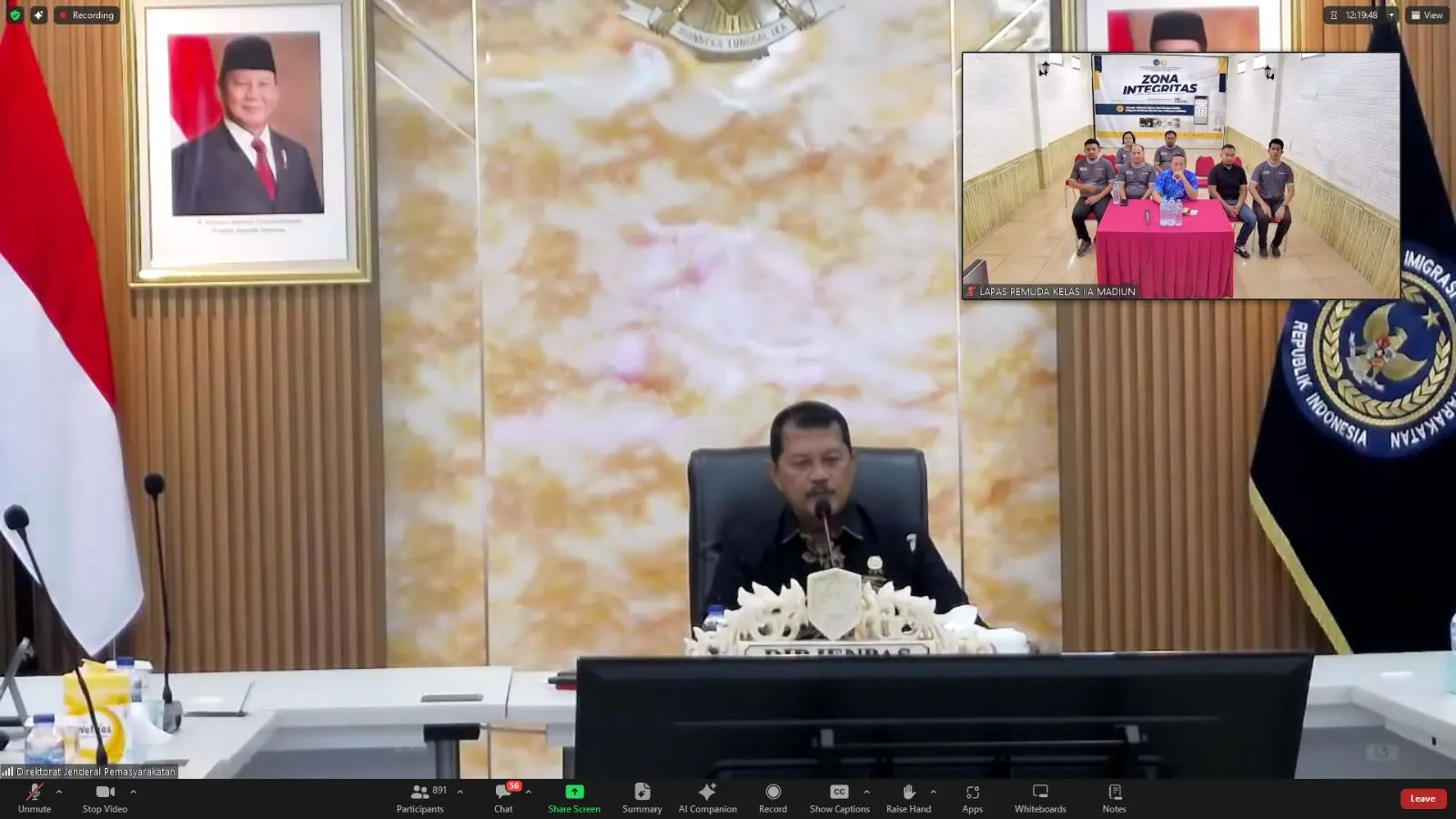 Lapas Pemuda Madiun Hadiri Pengarahan Virtual Dirjen PAS