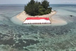Basarnas Bengkulu menggelar pengibaran bendera Merah Putih di darat dan bawah laut Pulau Tikus untuk memperingati HUT ke-80 RI. (Dok.Basarnas Bengkulu)