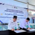 Rutan Kelas IIB Sukadana resmi menjalin kerja sama strategis dengan Kantor Kementerian Agama (Kemenag) Kabupaten Lampung Timur. Penandatanganan PKS di Aula Rutan, Senin (25/8) (Web. Ditjenpas)