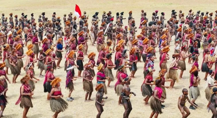 Tarian yang ditampilkan dalam pembukaan Festival Budaya Lembah Baliem (FBLB) ke-33 resmi dibuka pada Kamis (7/8/2025) di Kabupaten Jayawijaya, Provinsi Papua Pegunungan. (Dok.Istimewa)