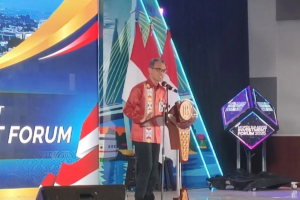 Kepala BI Perwakilan Sulut Joko Supratikto saat membawa sambutan dalam kegiatan NSIF 2025, di Manado, Jumat (8/8/2025). (Dok.Nancy L Tigauw)