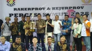 Ketum KONI Medan, Aswindy Fachrizal, mengapresiasi kemenangan kontingen Medan sebagai juara umum Kejurprov Percasi Sumut 2025. (Dok. Istimewa)