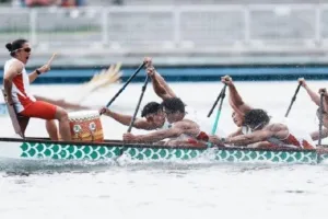 Tim perahu naga Indonesia kala tampil di semifinal nomor 10-seater 500 meter The World Games 2025, Chengdu, Sabtu (9/8/2025). (Dok.Istimewa)