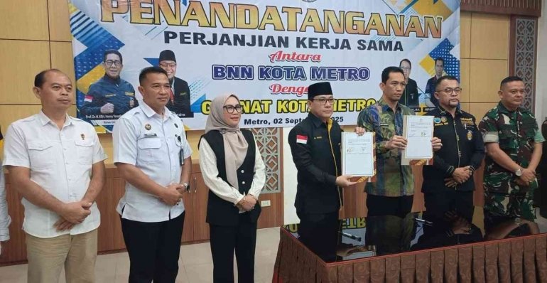 Lapas Kelas IIA Metro dukung pemberantasan narkoba lewat penandatanganan PKS antara BNN Kota Metro dan Granat, Selasa (2/9/2025). (Dok: Humas Lapas Metro)