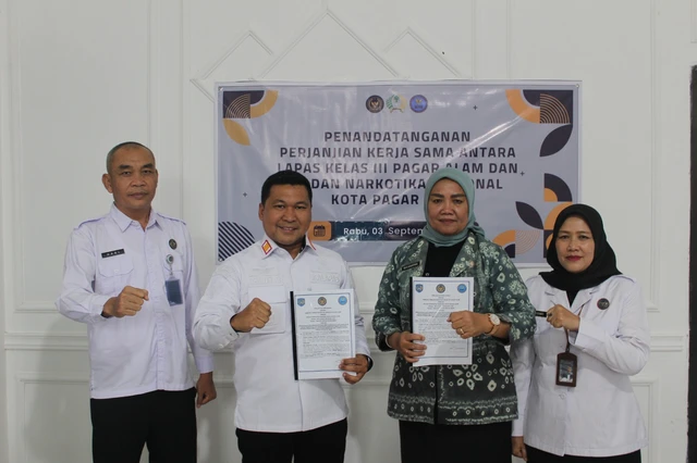 Lapas Kelas III Pagar Alam dan BNN Kota Pagar Alam teken PKS untuk perkuat rehabilitasi dan pencegahan narkoba, Rabu (03/09/2025). (Dok: Humas Lapas Pagar Alam)