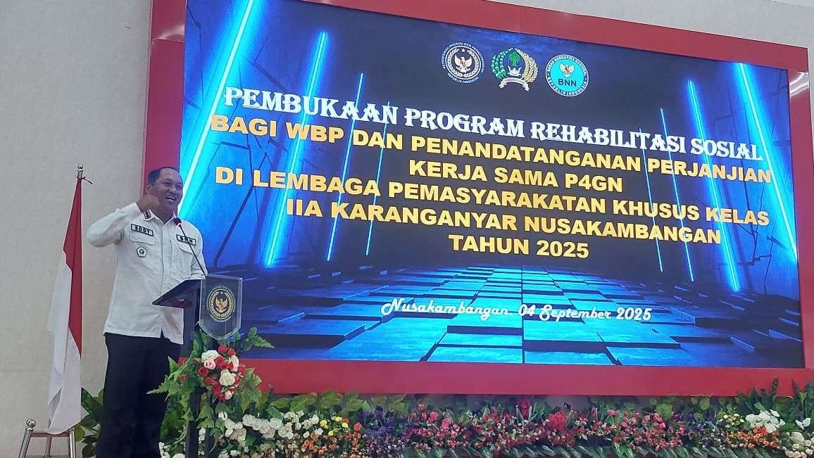Lapas Karanganyar dan BNNK Cilacap luncurkan Program Rehabilitasi Sosial dan tandatangani kerja sama P4GN bagi warga binaan, Senin (8/9/2025). (Dok: Humas Lapas Karanganyar)