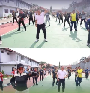 Lapas Narkotika Kelas IIA Tanjungpinang menggelar kegiatan senam pagi bersama di halaman utama lapas pada Jumat (10/10). (Dok: Humas Lapas Tanjungpinang)