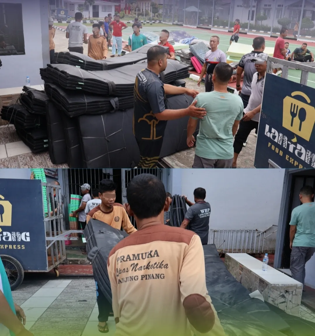 Lapas Narkotika Kelas IIA Tanjungpinang melaksanakan kegiatan pembagian matras baru kepada seluruh Warga Binaan pada Jumat (10/10). (Dok: Humas Lapas Tanjungpinang)