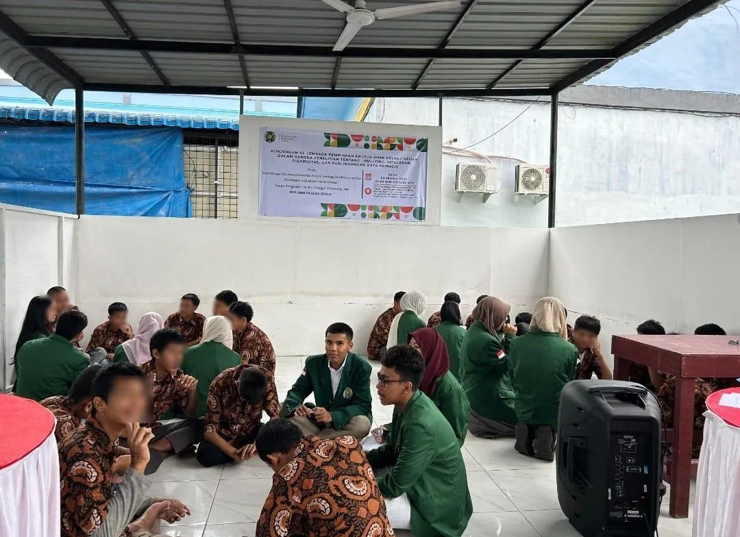 LPKA Kelas I Medan menerima kunjungan mahasiswa Universitas Sumatera Utara (USU) dalam rangka penelitian bertema “Perlindungan dan Pemenuhan Hak Anak di Lembaga Pembinaan melalui Pendekatan Inklusif dan Anti Kekerasan”, pada Rabu (22/10/2025). (Dok: Humas LPKA Medan)