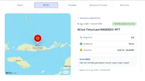 Badan Meteorologi, Klimatologi, dan Geofisika Merilis Informasi Gempa Bumi Tektonik Berkekuatan Magnitudo 5,0 di Wilayah Kabupaten Nagekeo Nusa Tenggara Timur